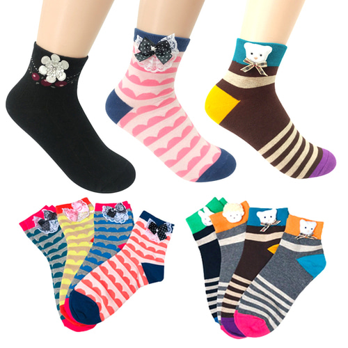 Domestic production (4 pairs) Handmade handmade for women Non-compression ankle socks Flower character bear