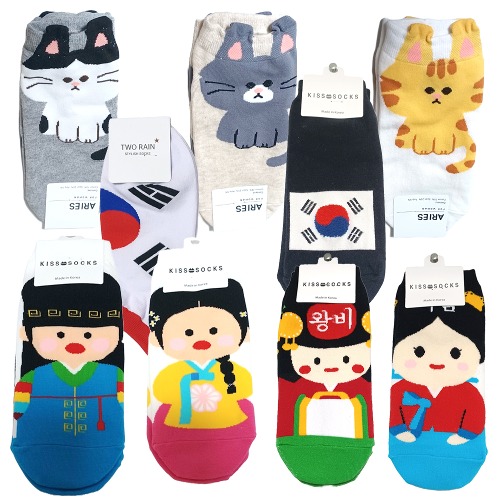 (6 Pairs) Domestic Women Junior Foreign Friends Gift Korean Traditional Character Sneakers Additional Socks